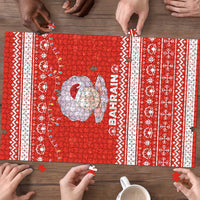 Bahrain Christmas Puzzle with Pearl Shell Design Red Snowflake Pattern and Holiday Lights - Wonder Print Shop