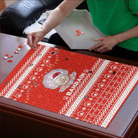 Bahrain Christmas Puzzle with Pearl Shell Design Red Snowflake Pattern and Holiday Lights - Wonder Print Shop