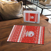 Bahrain Christmas Puzzle with Pearl Shell Design Red Snowflake Pattern and Holiday Lights - Wonder Print Shop