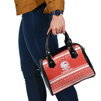 Bahrain Christmas Shoulder Handbag with Pearl Shell Design Red Snowflake Pattern and Holiday Lights - Wonder Print Shop