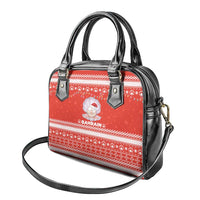 Bahrain Christmas Shoulder Handbag with Pearl Shell Design Red Snowflake Pattern and Holiday Lights - Wonder Print Shop