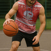 Bahrain Christmas Sleeveless Hoodie with Pearl Shell Design Red Snowflake Pattern and Holiday Lights - Wonder Print Shop