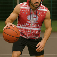 Bahrain Christmas Sleeveless Zip Hoodie with Pearl Shell Design Red Snowflake Pattern and Holiday Lights - Wonder Print Shop
