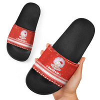 Bahrain Christmas Slide Sandals with Pearl Shell Design Red Snowflake Pattern and Holiday Lights - Wonder Print Shop