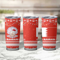 Bahrain Christmas Tumbler Cup with Pearl Shell Design Red Snowflake Pattern and Holiday Lights - Wonder Print Shop