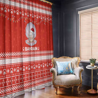 Bahrain Christmas Window Curtain with Pearl Shell Design Red Snowflake Pattern and Holiday Lights - Wonder Print Shop