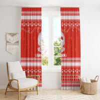 Bahrain Christmas Window Curtain with Pearl Shell Design Red Snowflake Pattern and Holiday Lights - Wonder Print Shop