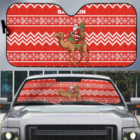Bahrain Christmas Auto Sun Shade with Santa Riding Camel Red Geometric Pattern and Festive Design - Wonder Print Shop