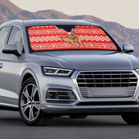 Bahrain Christmas Auto Sun Shade with Santa Riding Camel Red Geometric Pattern and Festive Design - Wonder Print Shop