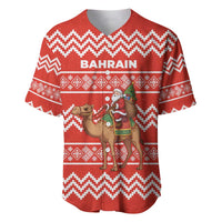 Bahrain Christmas Baseball Jersey with Santa Riding Camel Red Geometric Pattern and Festive Design - Wonder Print Shop