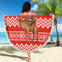 Bahrain Christmas Beach Blanket with Santa Riding Camel Red Geometric Pattern and Festive Design - Wonder Print Shop