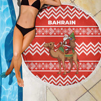 Bahrain Christmas Beach Blanket with Santa Riding Camel Red Geometric Pattern and Festive Design - Wonder Print Shop