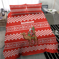 Bahrain Christmas Bedding Set with Santa Riding Camel Red Geometric Pattern and Festive Design - Wonder Print Shop