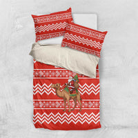 Bahrain Christmas Bedding Set with Santa Riding Camel Red Geometric Pattern and Festive Design - Wonder Print Shop
