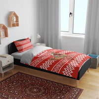 Bahrain Christmas Bedding Set with Santa Riding Camel Red Geometric Pattern and Festive Design - Wonder Print Shop