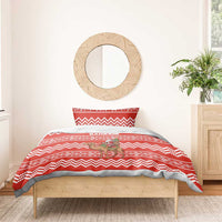Bahrain Christmas Bedding Set with Santa Riding Camel Red Geometric Pattern and Festive Design - Wonder Print Shop