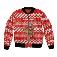 Bahrain Christmas Bomber Jacket with Santa Riding Camel Red Geometric Pattern and Festive Design - Wonder Print Shop