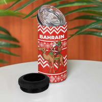 Bahrain Christmas 4 in 1 Can Cooler Tumbler with Santa Riding Camel Red Geometric Pattern and Festive Design - Wonder Print Shop