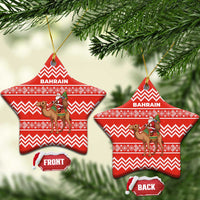 Bahrain Christmas Ceramic Ornament with Santa Riding Camel Red Geometric Pattern and Festive Design - Wonder Print Shop