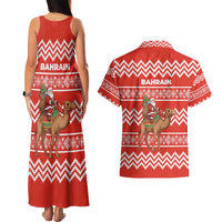 Bahrain Christmas Couples Matching Tank Maxi Dress and Hawaiian Shirt with Santa Riding Camel Red Geometric Pattern and Festive Design - Wonder Print Shop