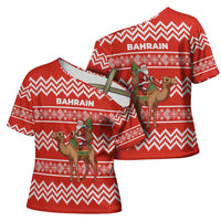 Bahrain Christmas Cross Shoulder Shirt with Santa Riding Camel Red Geometric Pattern and Festive Design - Wonder Print Shop