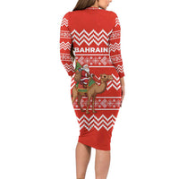 Bahrain Christmas Family Matching Long Sleeve Bodycon Dress and Hawaiian Shirt with Santa Riding Camel Red Geometric Pattern and Festive Design - Wonder Print Shop