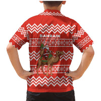 Bahrain Christmas Family Matching Mermaid Dress and Hawaiian Shirt with Santa Riding Camel Red Geometric Pattern and Festive Design - Wonder Print Shop