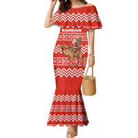 Bahrain Christmas Family Matching Mermaid Dress and Hawaiian Shirt with Santa Riding Camel Red Geometric Pattern and Festive Design - Wonder Print Shop