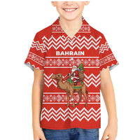 Bahrain Christmas Family Matching Mermaid Dress and Hawaiian Shirt with Santa Riding Camel Red Geometric Pattern and Festive Design - Wonder Print Shop