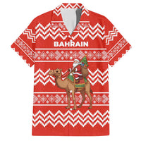 Bahrain Christmas Family Matching Off Shoulder Maxi Dress and Hawaiian Shirt with Santa Riding Camel Red Geometric Pattern and Festive Design - Wonder Print Shop