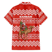 Bahrain Christmas Family Matching Off Shoulder Maxi Dress and Hawaiian Shirt with Santa Riding Camel Red Geometric Pattern and Festive Design - Wonder Print Shop