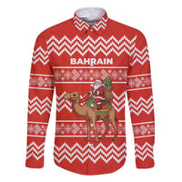 Bahrain Christmas Family Matching Off Shoulder Maxi Dress and Hawaiian Shirt with Santa Riding Camel Red Geometric Pattern and Festive Design - Wonder Print Shop