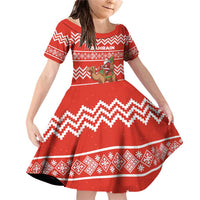 Bahrain Christmas Family Matching Off Shoulder Short Dress and Hawaiian Shirt with Santa Riding Camel Red Geometric Pattern and Festive Design - Wonder Print Shop