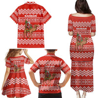 Bahrain Christmas Family Matching Puletasi and Hawaiian Shirt with Santa Riding Camel Red Geometric Pattern and Festive Design - Wonder Print Shop