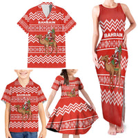Bahrain Christmas Family Matching Tank Maxi Dress and Hawaiian Shirt with Santa Riding Camel Red Geometric Pattern and Festive Design - Wonder Print Shop