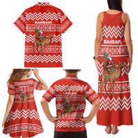 Bahrain Christmas Family Matching Tank Maxi Dress and Hawaiian Shirt with Santa Riding Camel Red Geometric Pattern and Festive Design - Wonder Print Shop