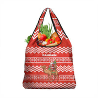 Bahrain Christmas Grocery Bag with Santa Riding Camel Red Geometric Pattern and Festive Design - Wonder Print Shop