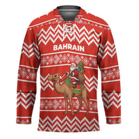 Bahrain Christmas Hockey Jersey with Santa Riding Camel Red Geometric Pattern and Festive Design - Wonder Print Shop