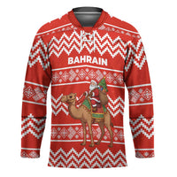 Bahrain Christmas Hockey Jersey with Santa Riding Camel Red Geometric Pattern and Festive Design - Wonder Print Shop