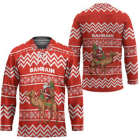Bahrain Christmas Hockey Jersey with Santa Riding Camel Red Geometric Pattern and Festive Design - Wonder Print Shop