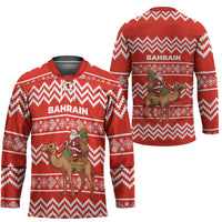 Bahrain Christmas Hockey Jersey with Santa Riding Camel Red Geometric Pattern and Festive Design - Wonder Print Shop