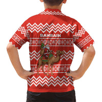 Bahrain Christmas Kid Hawaiian Shirt with Santa Riding Camel Red Geometric Pattern and Festive Design - Wonder Print Shop