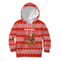 Bahrain Christmas Kid Hoodie with Santa Riding Camel Red Geometric Pattern and Festive Design - Wonder Print Shop