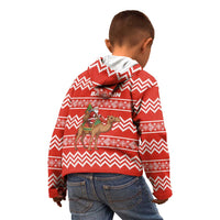 Bahrain Christmas Kid Hoodie with Santa Riding Camel Red Geometric Pattern and Festive Design - Wonder Print Shop
