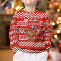 Bahrain Christmas Kid Ugly Christmas Sweater with Santa Riding Camel Red Geometric Pattern and Festive Design - Wonder Print Shop