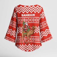 Bahrain Christmas Kimono Sleeve Blouse with Santa Riding Camel Red Geometric Pattern and Festive Design - Wonder Print Shop