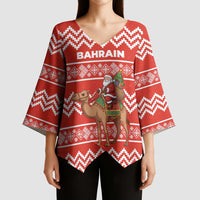Bahrain Christmas Kimono Sleeve Blouse with Santa Riding Camel Red Geometric Pattern and Festive Design - Wonder Print Shop