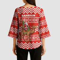 Bahrain Christmas Kimono Sleeve Blouse with Santa Riding Camel Red Geometric Pattern and Festive Design - Wonder Print Shop