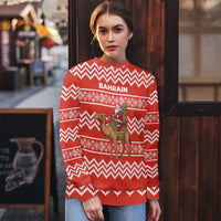 Bahrain Christmas Ugly Christmas Sweater with Santa Riding Camel Red Geometric Pattern and Festive Design - Wonder Print Shop