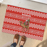 Bahrain Christmas Rubber Doormat with Santa Riding Camel Red Geometric Pattern and Festive Design - Wonder Print Shop